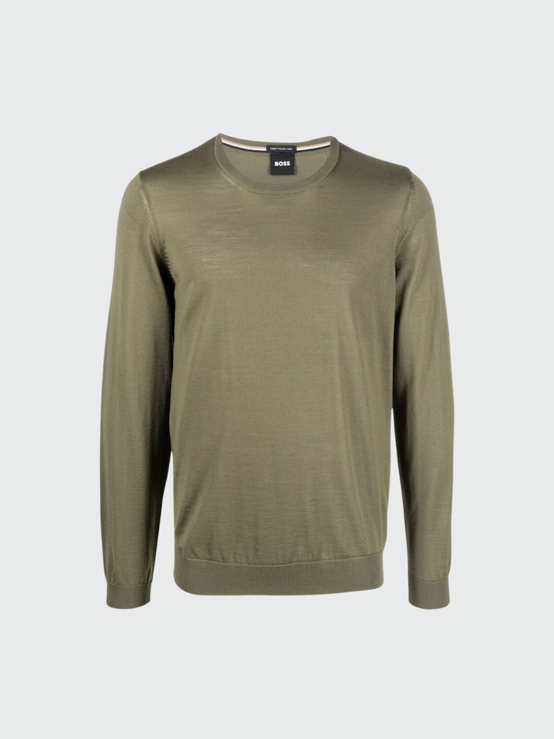 BOSS Black - Suéter Ajustado de lana Merino Cuello Redondo Verde