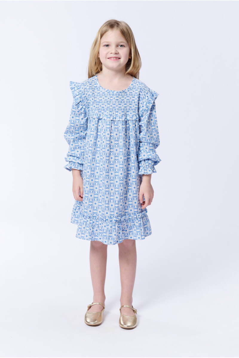 Vestido volados estampado - Celeste 