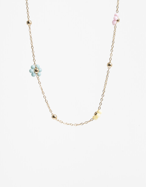 Collares Cortos Metal Collar Corto Beads Flores - Dorado