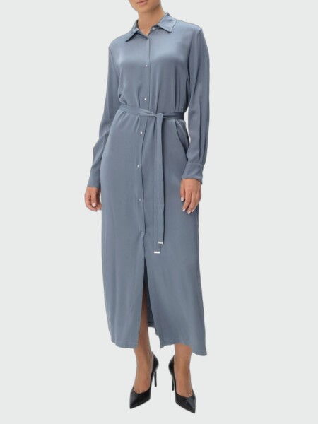 Herno - Vestido Camisero efecto satinado Celeste