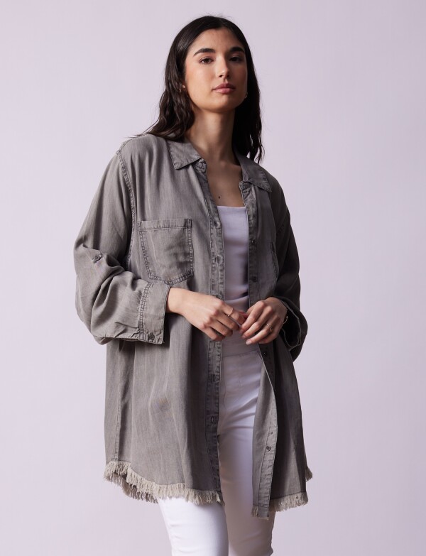 Camisa Oversize Tencel Flecos GRIS