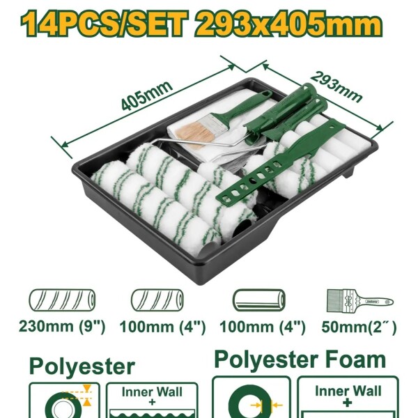 Set Rodillos De 4 9 Con Bandeja + Brocha 14 Piezas Set Rodillos De 4 9 Con Bandeja + Brocha 14 Piezas