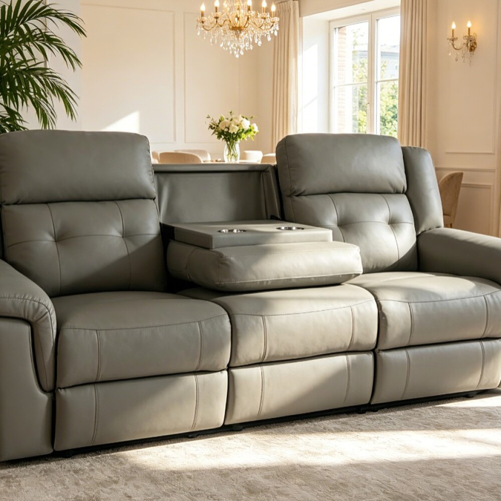Sillón Sofá Cuero Ecológico 3 Cuerpos Eléctrico Reclinable Marrón