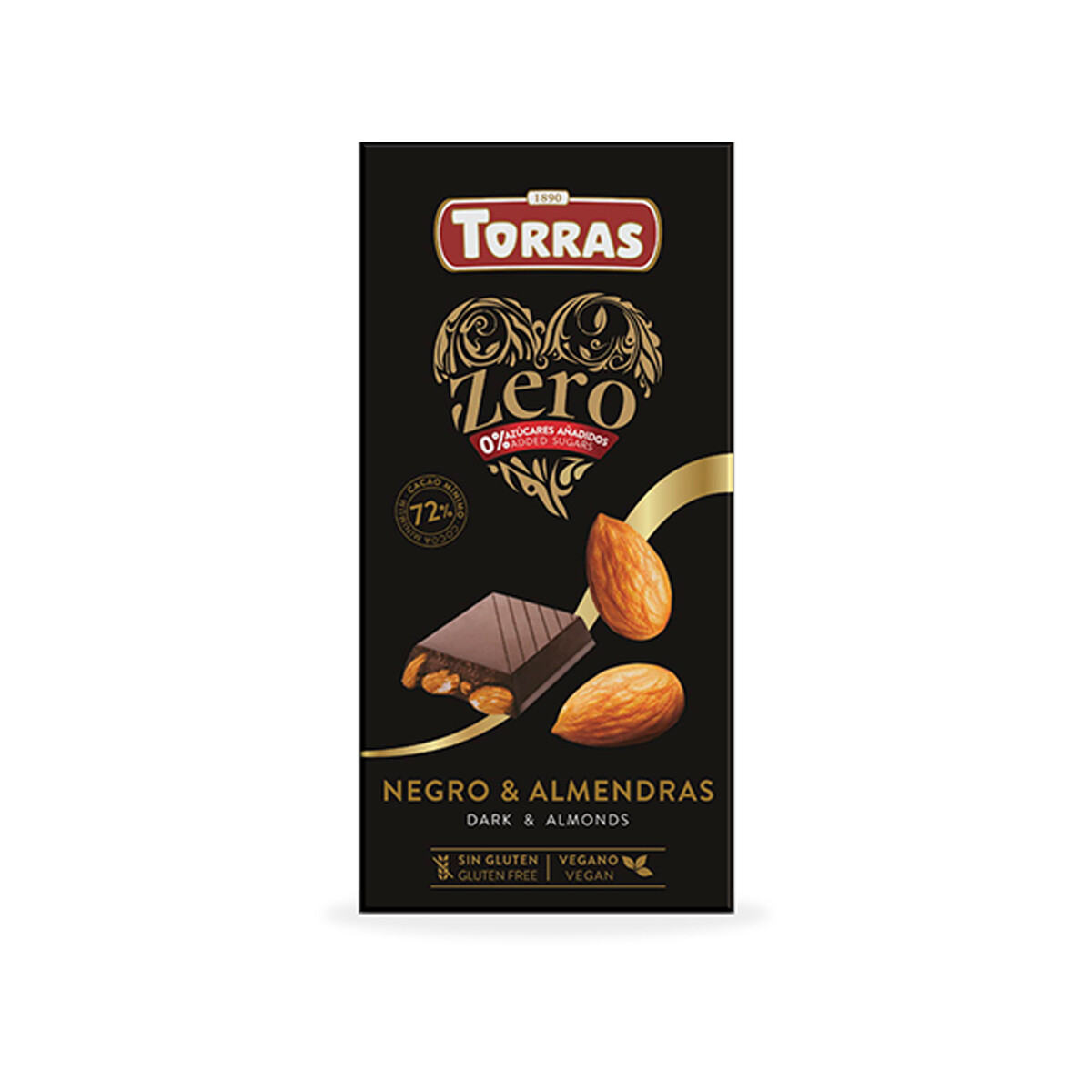 CHOCOLATE TORRAS ZERO CON ALMENDRAS 150G - Choco Torras S/a Almend 150g 