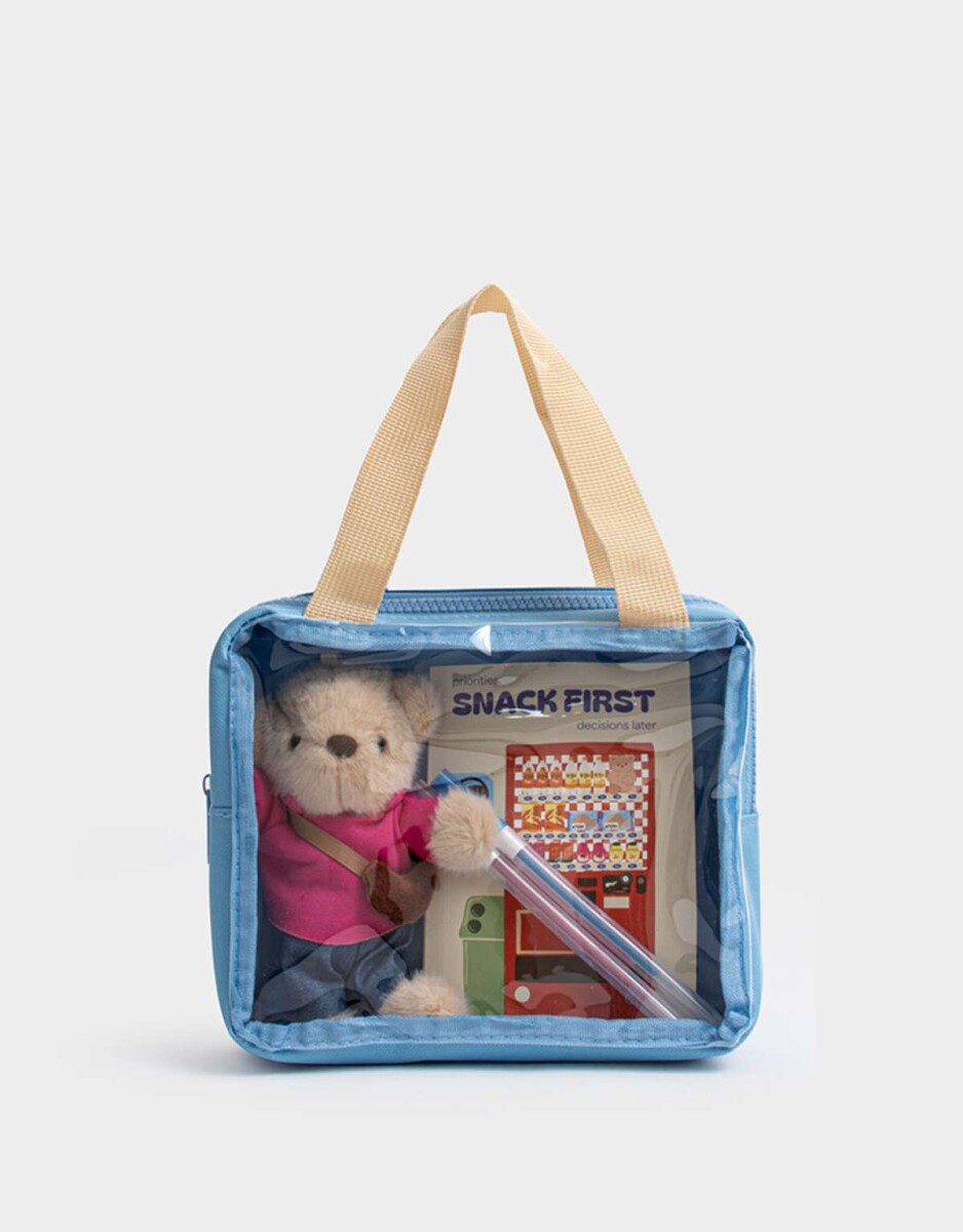 Set De Librería En Estuche De Pu Con Peluche - Azul Celeste 