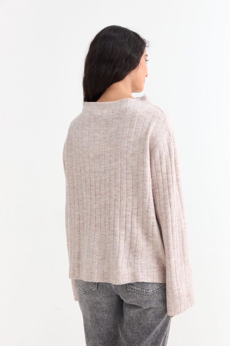 Sweater canalé con mangas oxford BEIGE