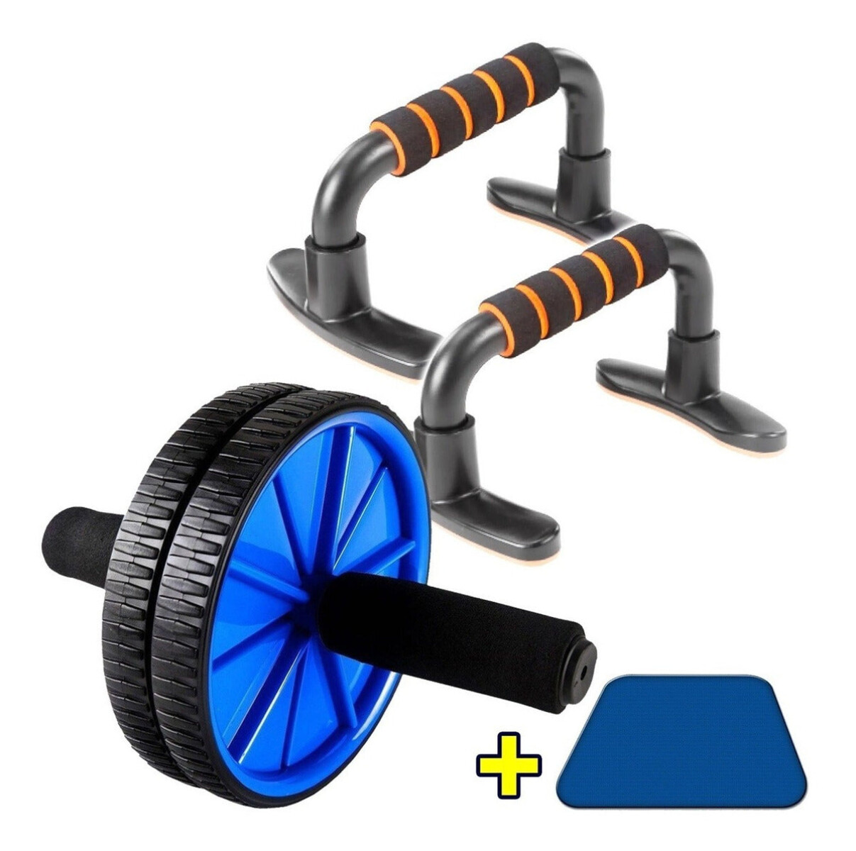 Push Up Barras P/ Flexión + Rueda Abdominal Alfombra - Cmb000141 