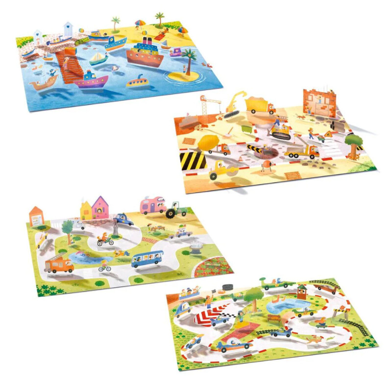 Sticker Escenas de vehículos 3D con pegatinas de Djeco Sticker Escenas de vehículos 3D con pegatinas de Djeco