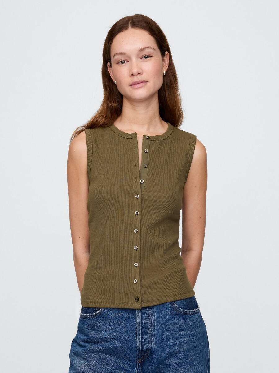 Musculosa Con Botones Rib Mujer - Bracken Olive 661 