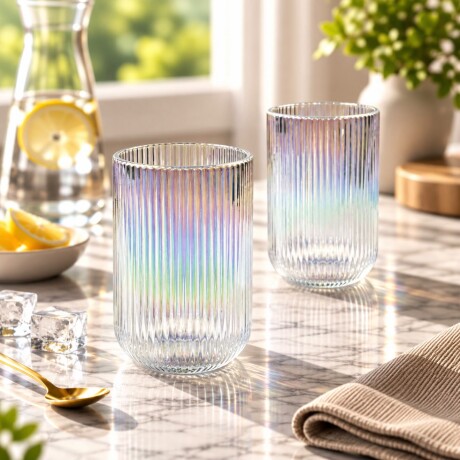 Juego De 6 Vasos Vidrio Listados 450ML Juego De 6 Vasos Vidrio Listados 450ML