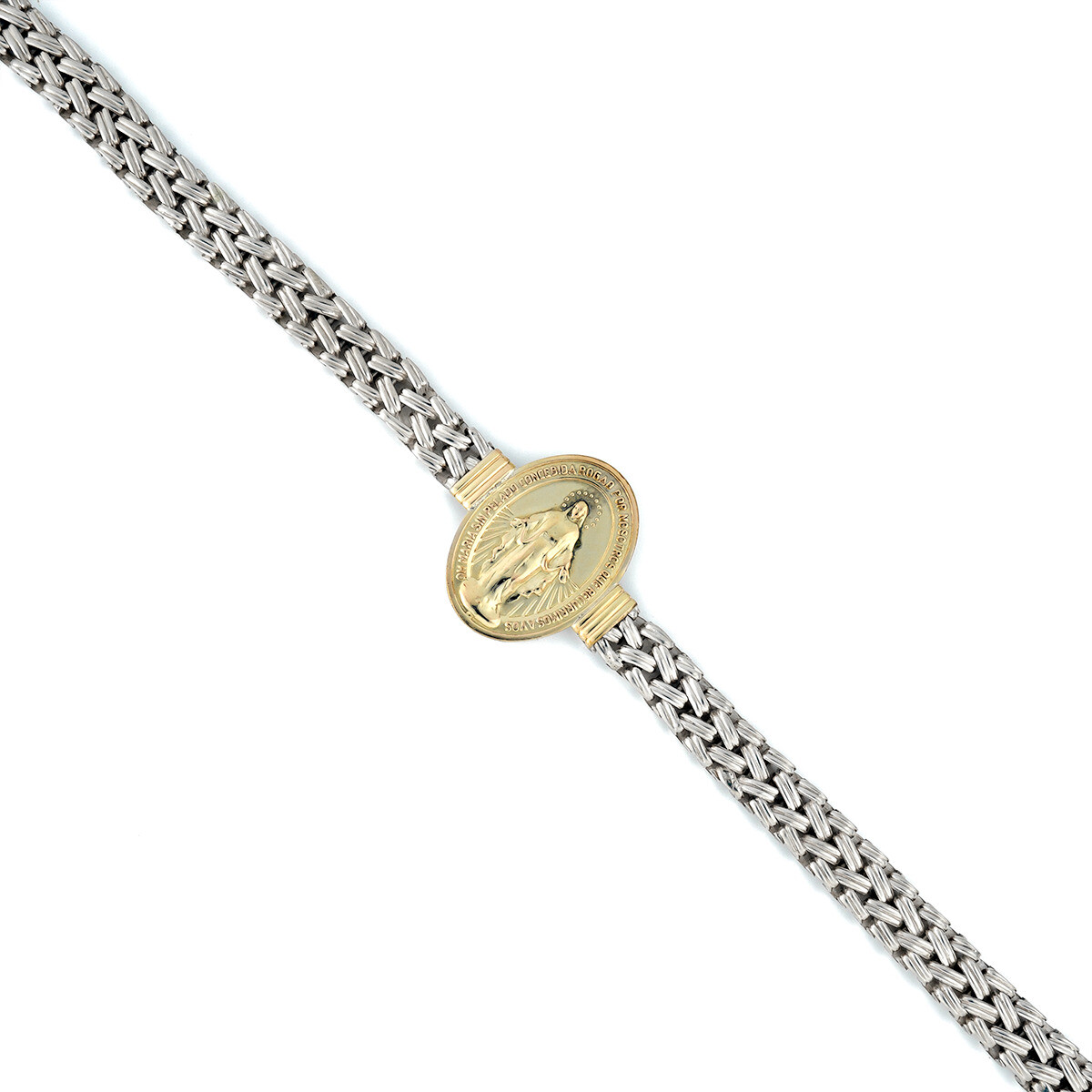 Pulsera En Plata 925 Y Oro Con Imágen De Virgen Milagrosa 