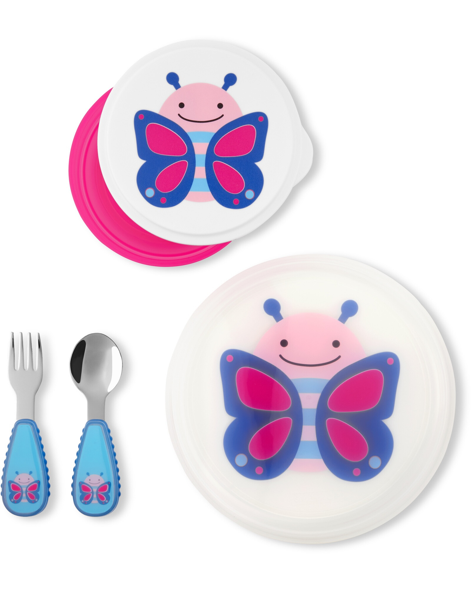 Set bowl y plato antideslizantes con cubiertos diseño mariposa Sin color