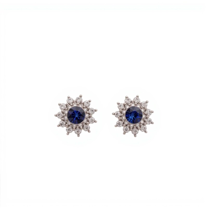 Caravanas Flor-Plata 925-Con Zafiro y Zirconia-CA4040 conpiedra