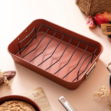 Asadera Bandeja c/Rejilla 40x28Cm Acero Antiadherente Agros Terracota