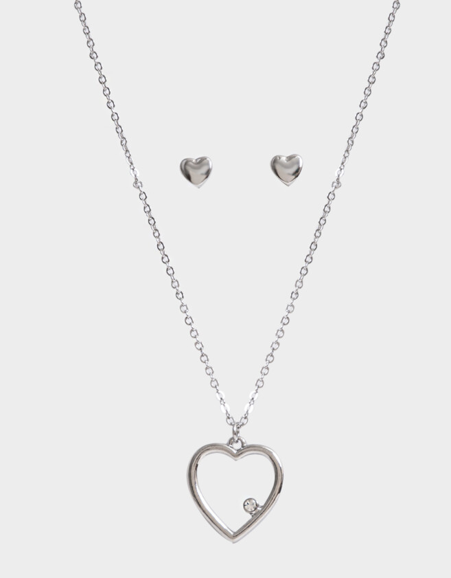 Bijouterie Set Con corazón Set De Aros Pasantes Y Cadena Corazón - Plateado
