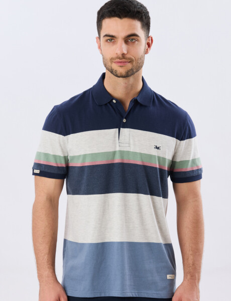 REMERA POLO RAYADA JERSEY Azul Oscuro