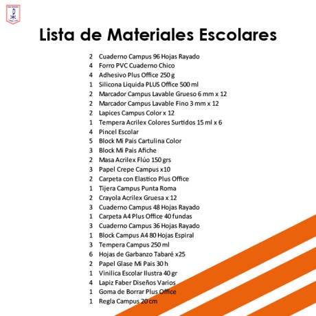 Lista de Materiales Escolares Colegio San Miguel - 1º Escuela Lista de Materiales Escolares Colegio San Miguel - 1º Escuela