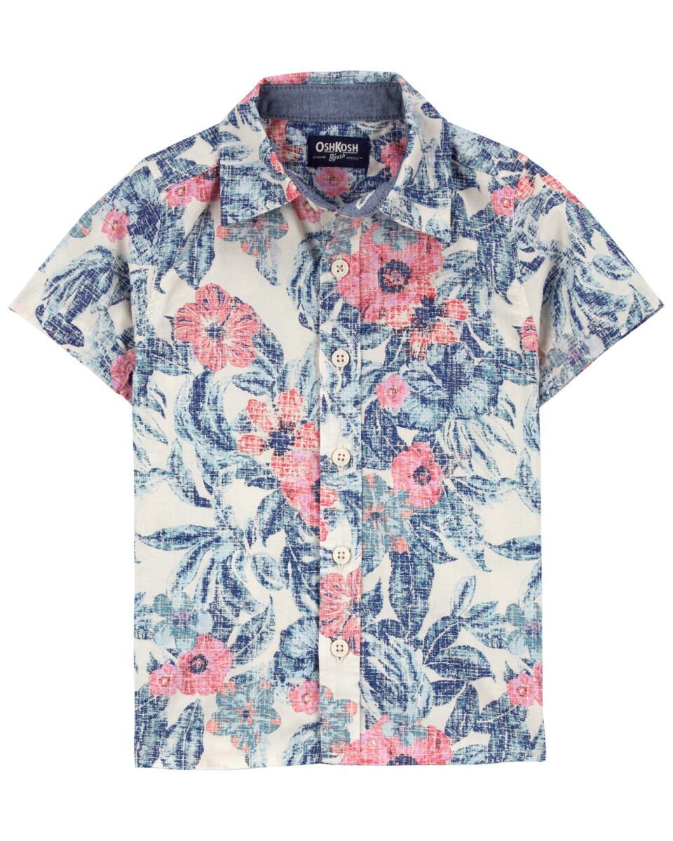 Camisa de algodón, manga corta diseño hibiscos 