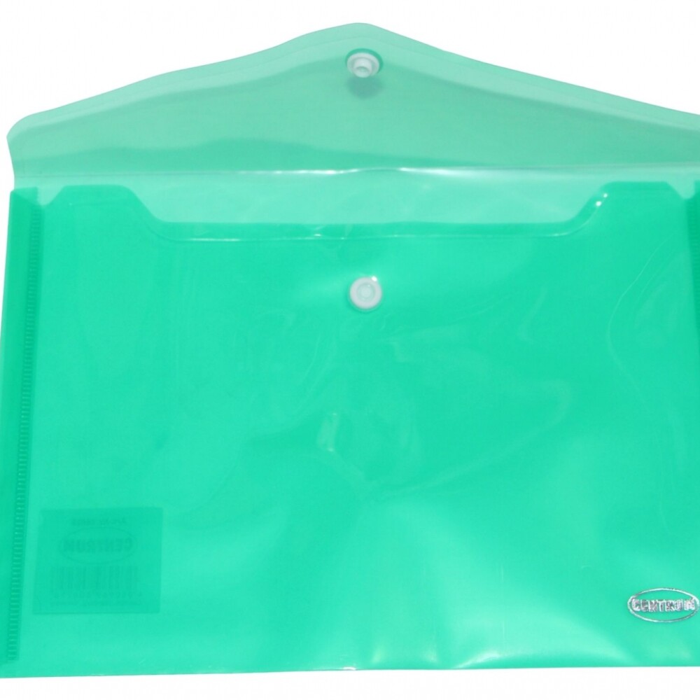 SOBRE CENTRUM TAMAÑO A5 DE PLASTICO CON BOTON COLOR VERDE
