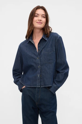 Camisa De Jean Corta Mujer Dark Wash Indigo 119