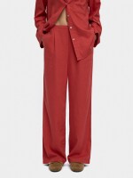 Pantalón Mezcla De Lino Cintura Elástica teja