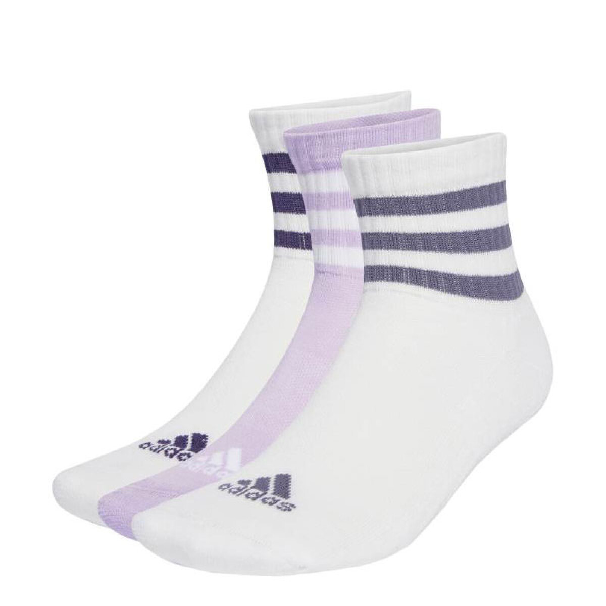Medias de Mujer Adidas Acolchadas 3 Tiras Sportswear - Blanco - Violeta 