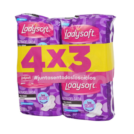 PACK TOALLAS FEMENINAS LADYSOFT 8 UNID 4X3 C/ALAS ULTRA DELGADA T SUAVE PACK TOALLAS FEMENINAS LADYSOFT 8 UNID 4X3 C/ALAS ULTRA DELGADA T SUAVE