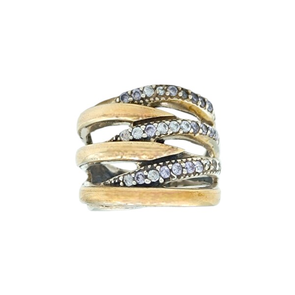 Anillo Entrelazado-Plata y Oro-Piedra Zirconia-AN5372 conpiedra
