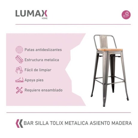 Pack 2 Taburetes Tolix con Respaldo y Asiento de Madera Lumax Gris