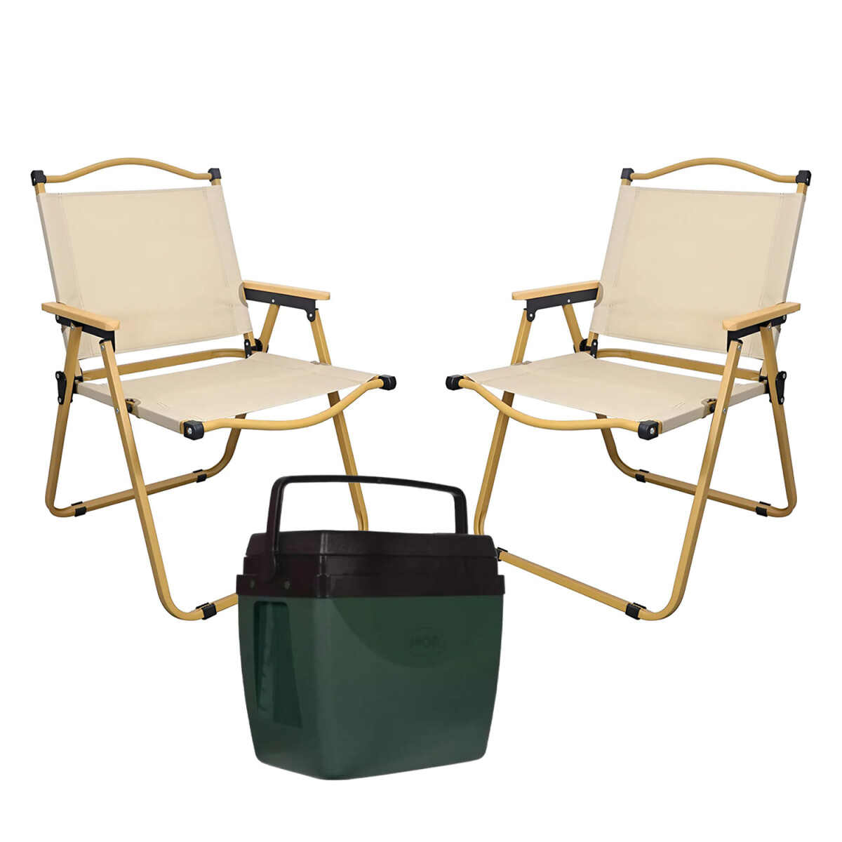 Set Playa Silla x2 Metal Y Madera + Conservadora 34L Mor - Beige 