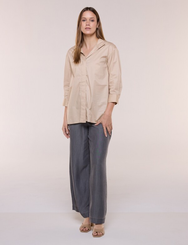 Camisa Larga Con Mangas Tres Cuartos BEIGE