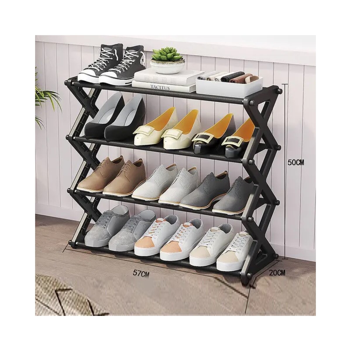 Estante de zapatos de 4 niveles negro 57x20x50cm - Estante De Zapatos De 4 Niveles Negro 57x20x50cm 