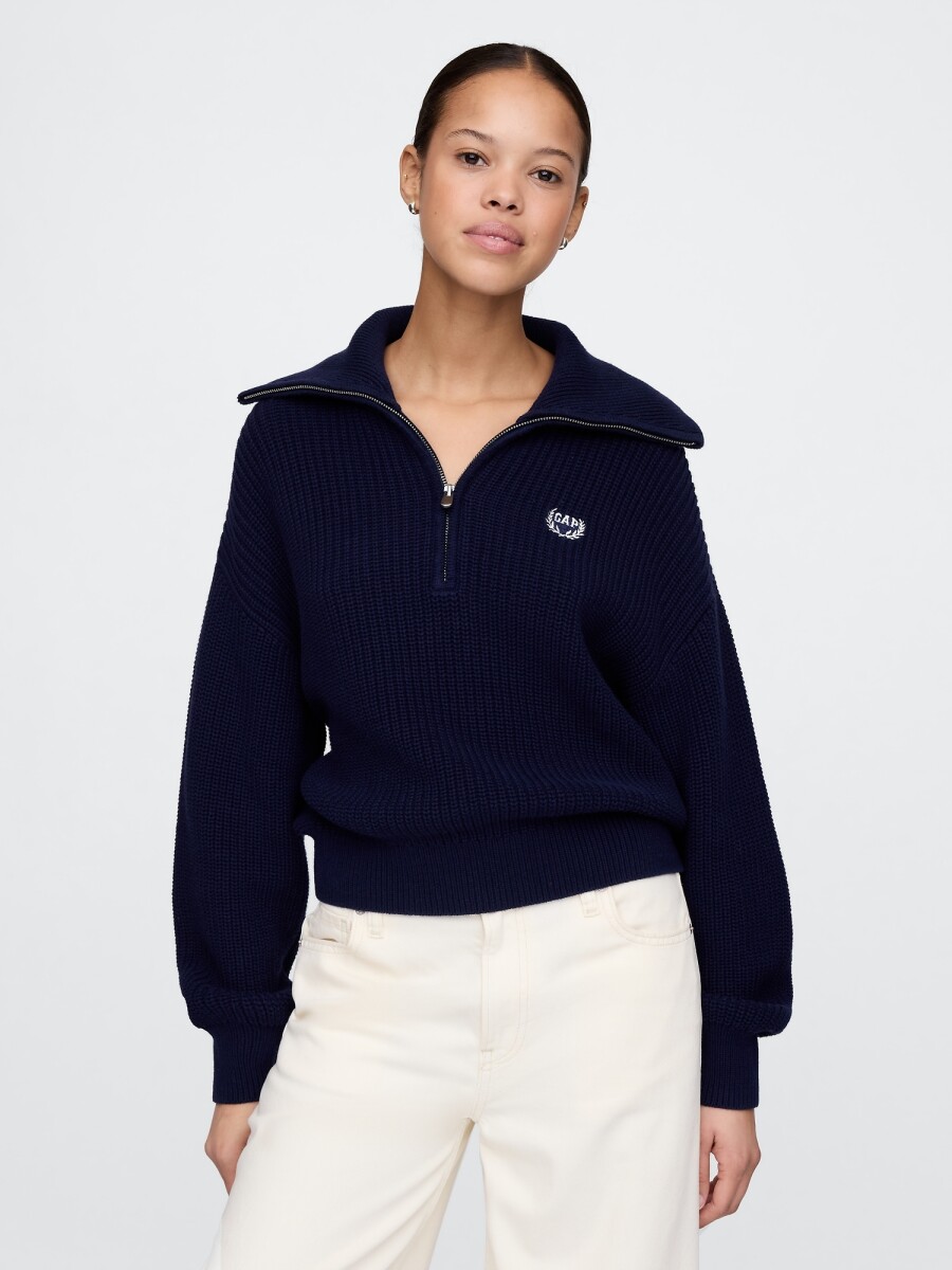 Buzo Medio Cierre Logo Gap Mujer - Navy Uniform 