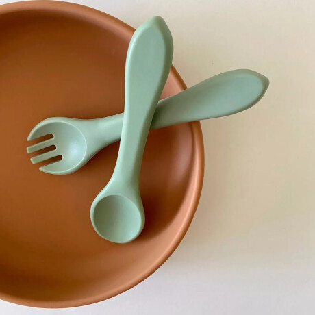 Set Infantil de Cubiertos con Cuchara y Tenedor en Silicona Azul Grisáceo