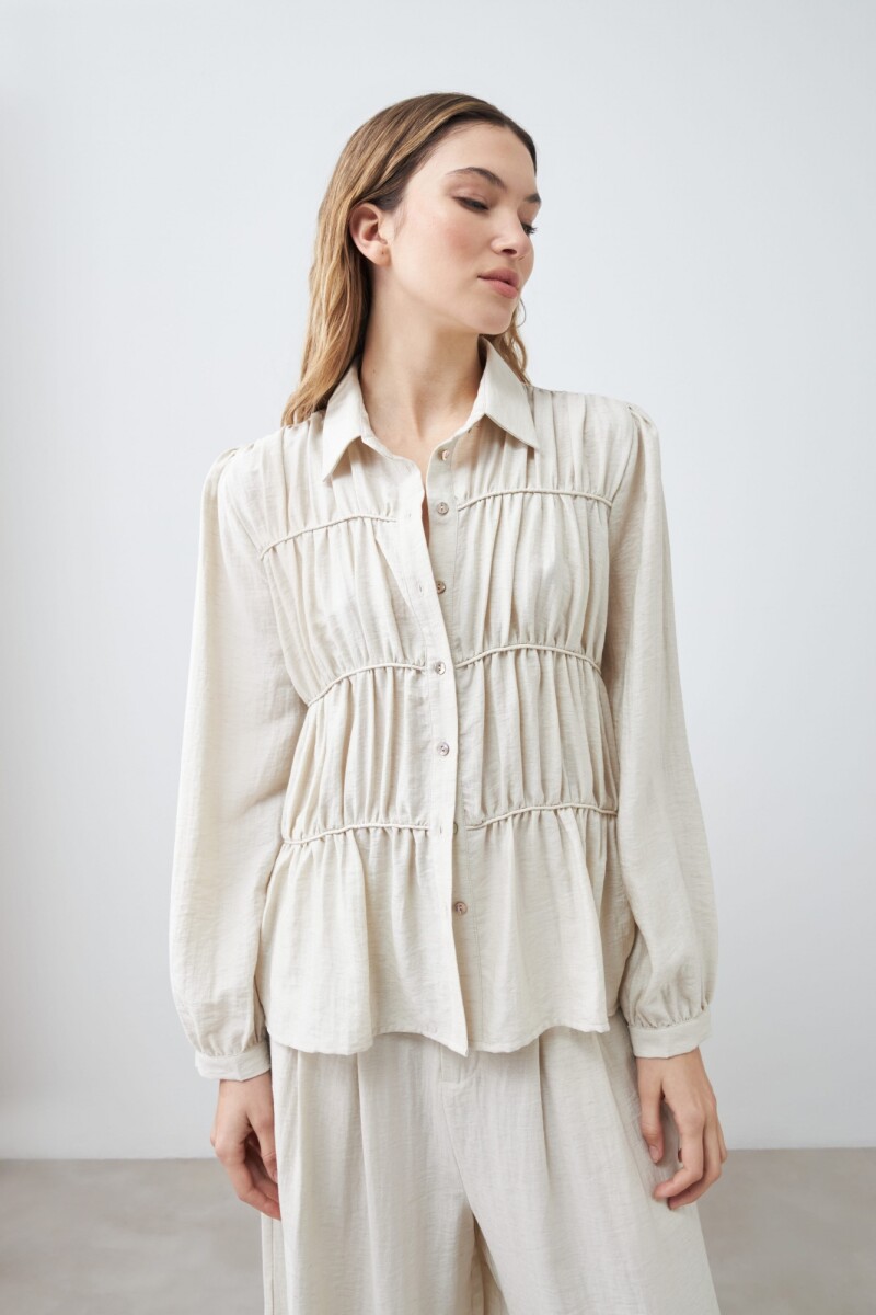 Camisa con frunces beige melange