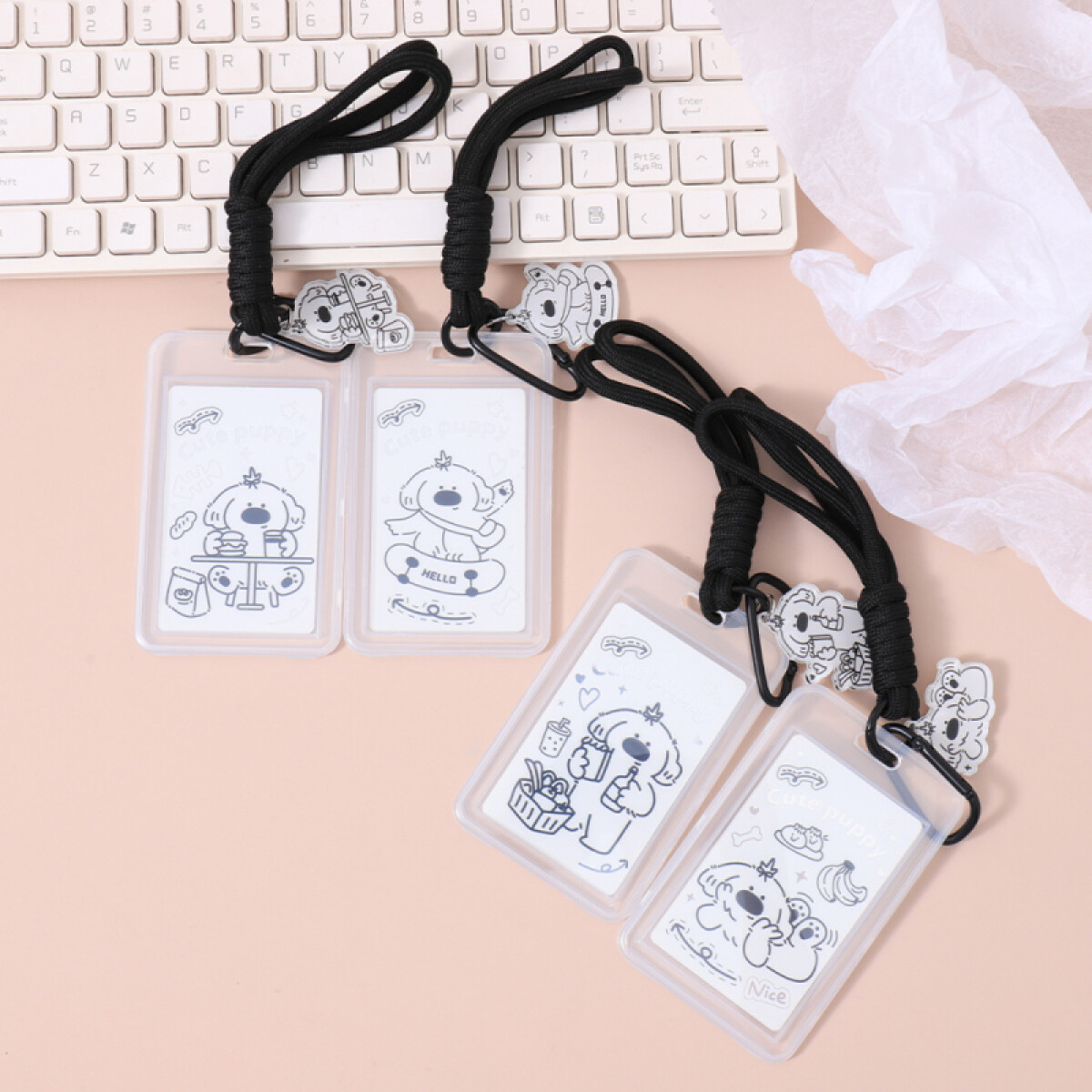 Llavero Porta Tarjeta Con Cordón - Blanco & Negro 