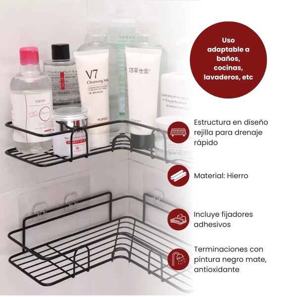 Estantes Esquinero Adhesivo Set X2 Organizador Baño Ducha Negro Mate Estantes Esquinero Adhesivo Set X2 Organizador Baño Ducha Negro Mate