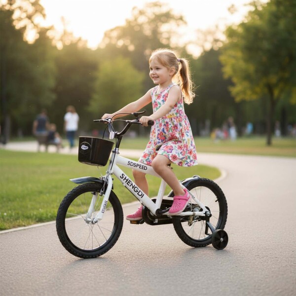 Bicicleta Infantil Shengdi R16 Canasto Parrilla Guardabarros Blanco 1