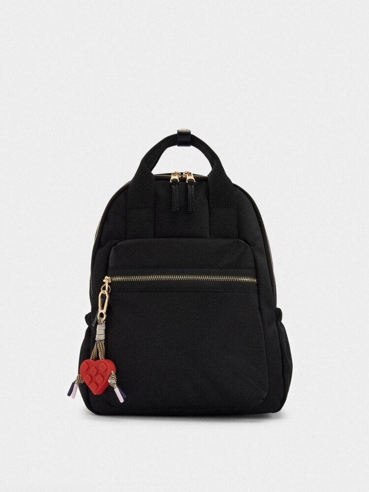 Mochila De Nylon Con Colgante De Corazón negro