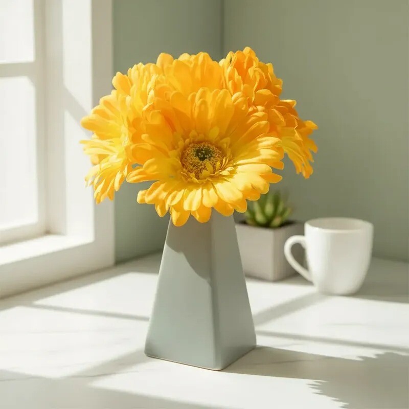 Flor Artificial Gerbera amarilla tallo corto Flor Artificial Gerbera amarilla tallo corto