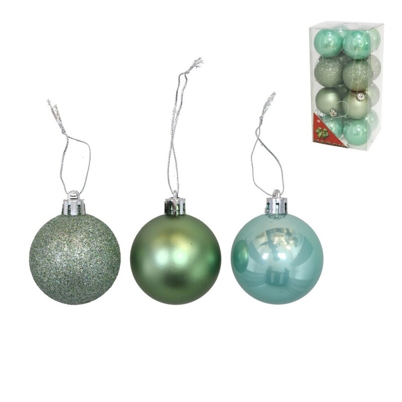 Esferas Navideñas Verdes 5 cm – Caja x16 GE BOLA DE NAVIDAD X 16 CAJA MOTLEY VERDE 5CM