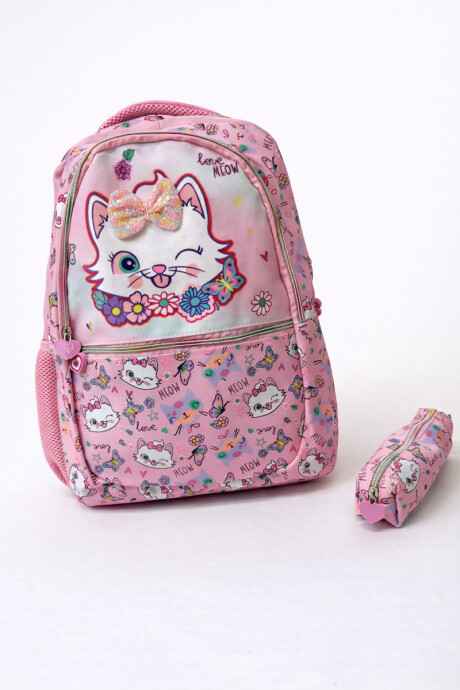 Mochila infantil con cartuchera - Estampa de gatos