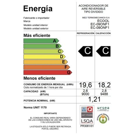 Aire Acondicionado Pared Ecool 9000 BTU con control Aire Acondicionado Pared Ecool 9000 BTU con control