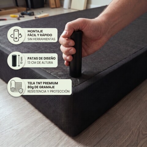 Base Box Sommier Tapizada Negra para Colchón 1 PLAZA 88 x 188 x 35 cm