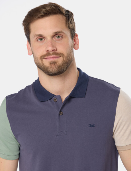 REMERA POLO COMBINADA PIQUÉ Azul
