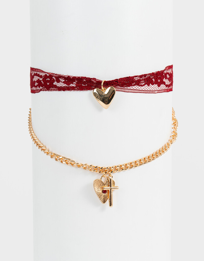 Collares Cortos Con cruz Collar Corto Con Cruz Y Corazón - Dorado