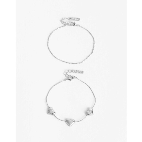 Pulsera Flexible Set Metal Corazón Bañado En Oro Plateado