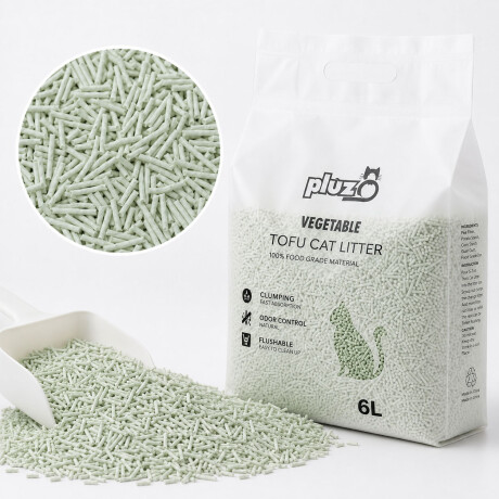 Arena Para Gatos Tofu 6L Aglomerante Descarga Inodoro Verde