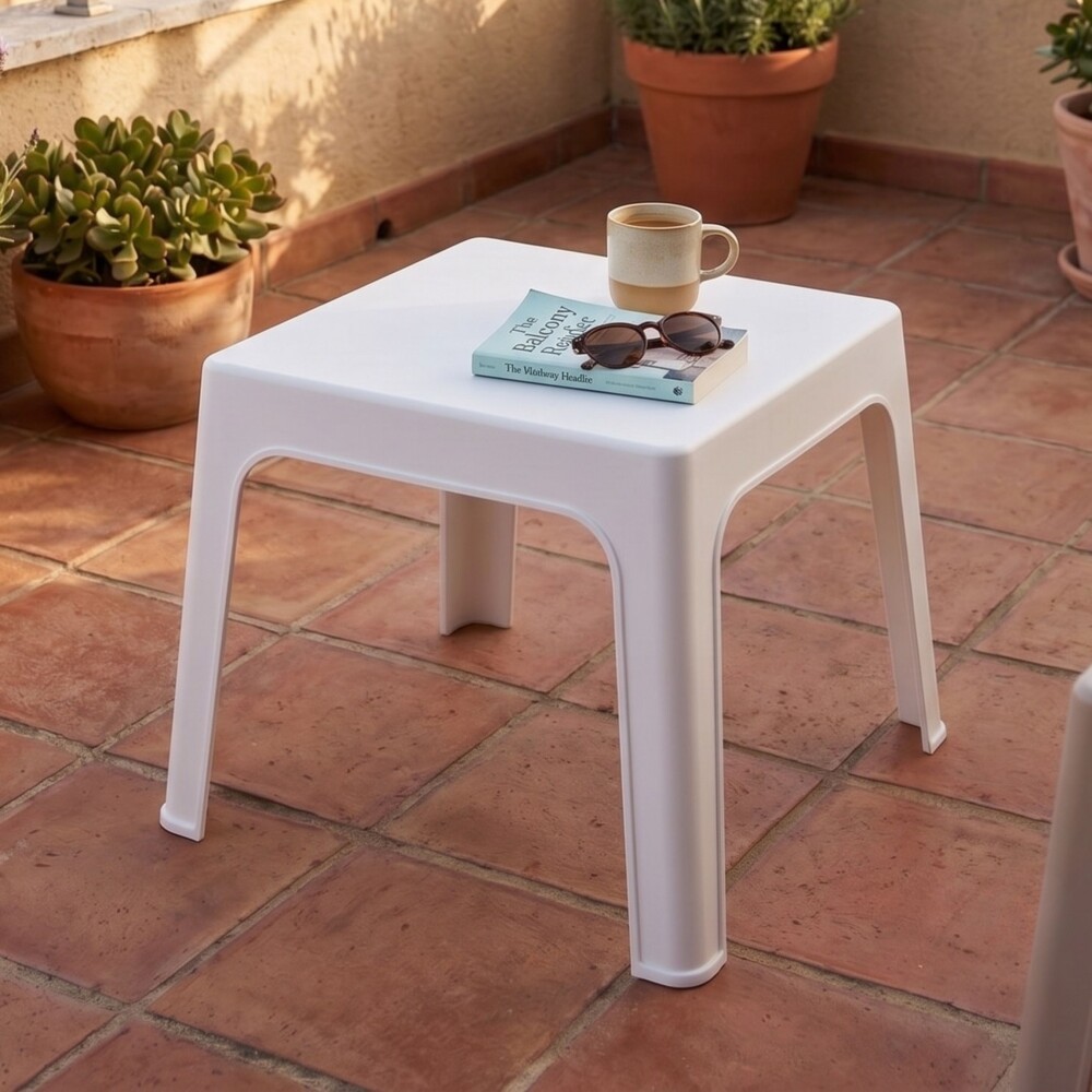 Sillón De Jardín Set X4 Skarpo Apilable + Mesa Master Blanco