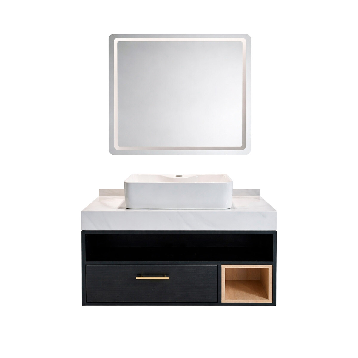 Mueble De Baño Con Espejo Luz Led Modelo Oy1059-80f / Mueble + Bacha + Espejo Led - 80 Cm 